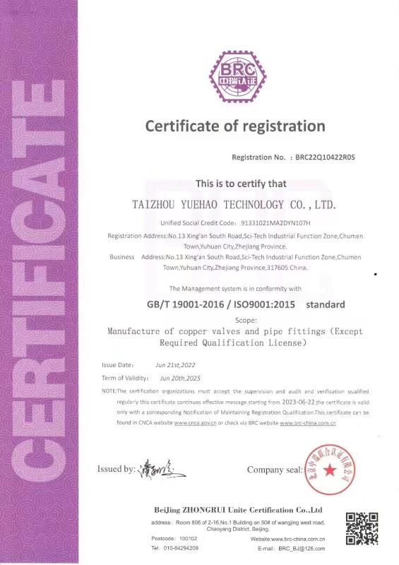 ISO9001 - Taizhou Yuehao Technology Co., Ltd