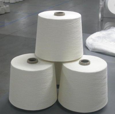 China Knotless Dope Polyester Raw White Yarn , Bleach White Staple Spun Polyester for sale