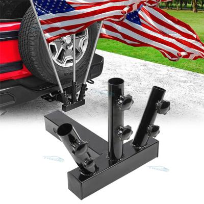 China Security Design Triple Flag Pole Holder Hitch Universal For Jeep SUV RV Pickup for sale