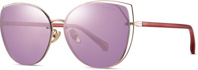 China Fashionable Cat Eye Sunglasses Metal Frame Mauve Mirror Color Lens for sale