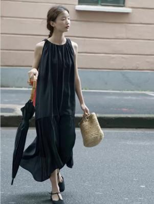 China Black 90% Lyocell Material Stretch Tencel Sleeveless Dress Size 38 40 for sale