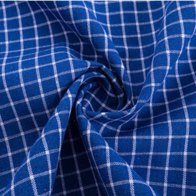China Shirt 100D Blue Gingham Cotton Fabric By The Yard 300GSM 50*50 Count for sale