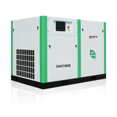 China Water Lubrication 75kw Industrial Screw Type Air Compressor 100HP Oil Free Rotary for sale