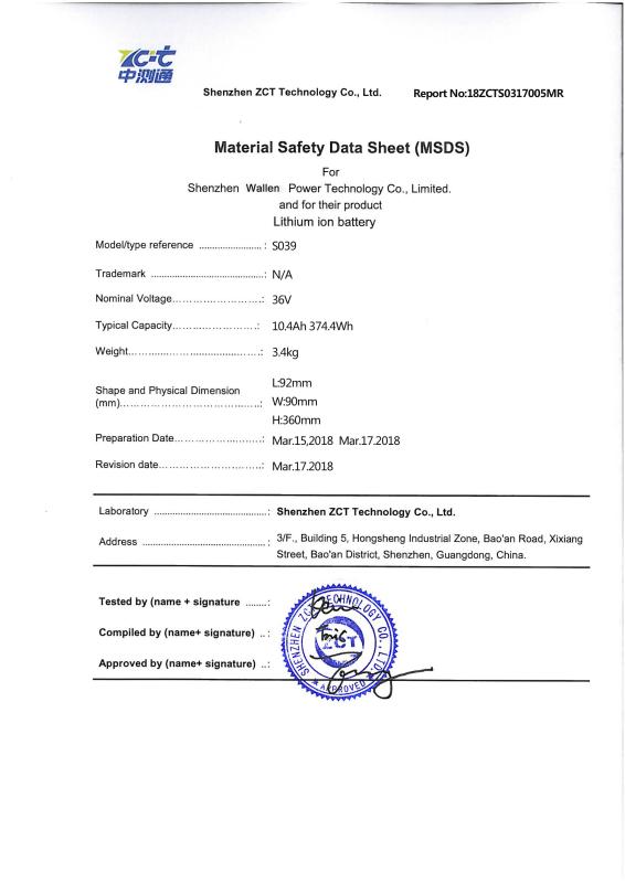MSDS - Shenzhen Wallen Power Technology Co., Ltd