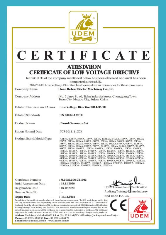 ATIESTATON CERTIFICATEOF MACHINERY AND ELECTROMAGNETICCOMPATBILITY DIRECTIVES - Fuan Dellent Electric & Machinery Co., Ltd.