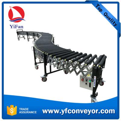 China Motorized Flexible Rubber Roller Conveyor for loading unloading containers,trucks for sale