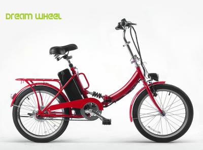 China Red Foldable Ladies Pedal Assist Bike 22km/H 20 Inch V Brake for sale