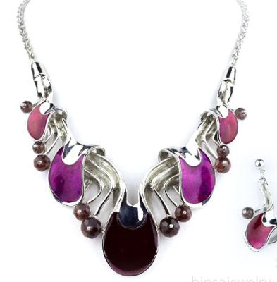 China Alloy Enamel Earrings and Necklace Set droplets earrings cherry red cherry necklace earrings Jewelry Set BJX-4332 for sale