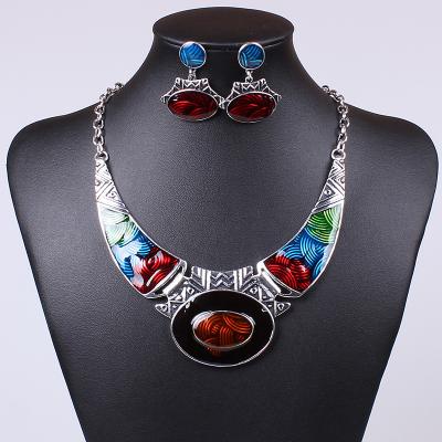 China Popular oval necklace Horn Necklace Horn earring Ancient silver drop necklace with earrings wholesale colored oilMD1419 for sale