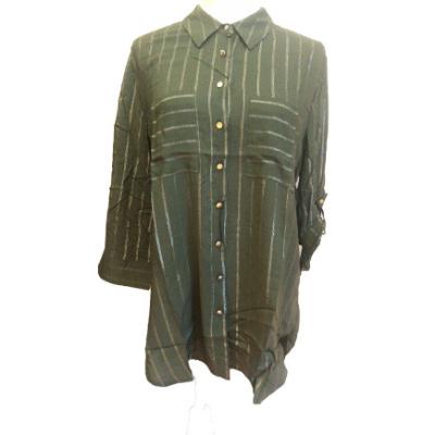 China 98% Cotton 2% Metallic Wire Button Down Womens Long Sleeve Shirt for sale