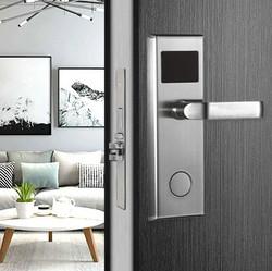 China Brushed Stainless Steel Half Automatic Handle Door Lock Smart RFID Card Hotel Management Software TT Lock Optional for sale