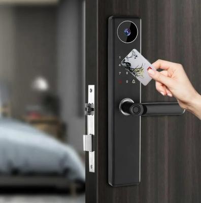 China Fingerprint Smart Front Door Locks With Peephole Camera Anti Peep Tuya Remote Control for sale