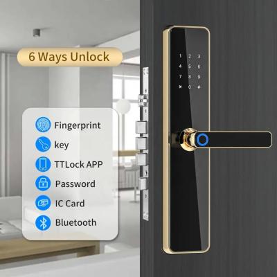 China Apartment Anti Peep Digital Door Lock Tuya App Code Fingerprint Keyless Handle for sale