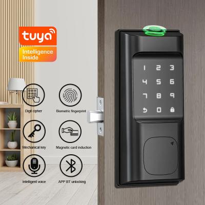 中国 Keyless Deadbolt Fingerprint Door Lock Tuya Bluetooth Biometric Code Card Unlock 販売のため