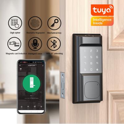 Китай Black Smart Tuya App Door Lock CNC Zinc Alloy Anti peep Fingerprint Code Access продается
