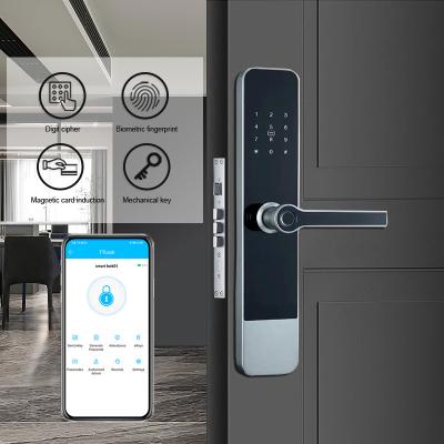 China Gray Aluminium Alloy Fingerprint Smart Door Lock Smartphone TTLock Handle Lock à venda