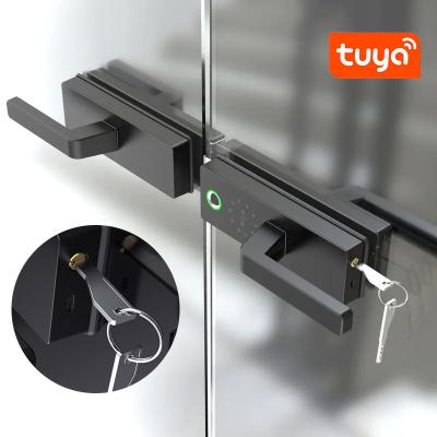 China Digital Tuya Handle Smart Glass Door Lock Aluminium Alloy Fingerprint IC Card Access for sale
