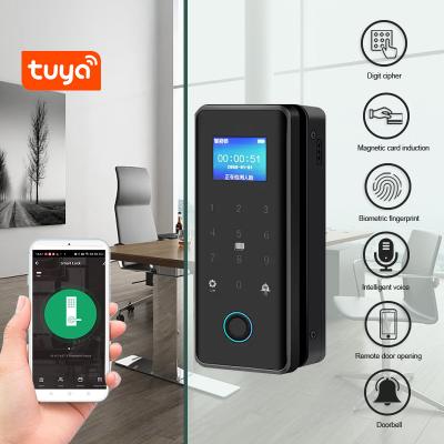 China Glass Door Smart Fingerprint Door Lock Biometric Unlock Full Automatic Tuya Lock for sale