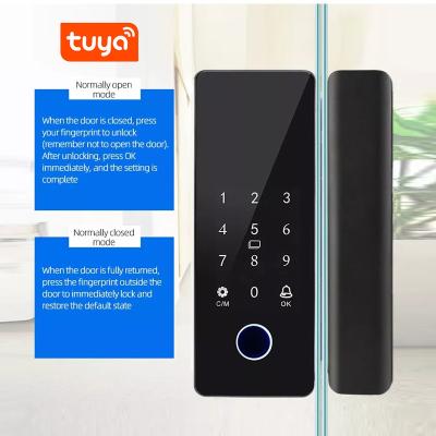 China Smart WiFi Tuya Glass Door Lock Digital Fingerprint Electronic Password IC Card Access en venta