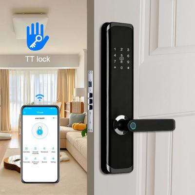 Chine Fermeture de porte intelligente appartement noir TTLock App Fermeture de porte d'empreintes digitales lourde à vendre