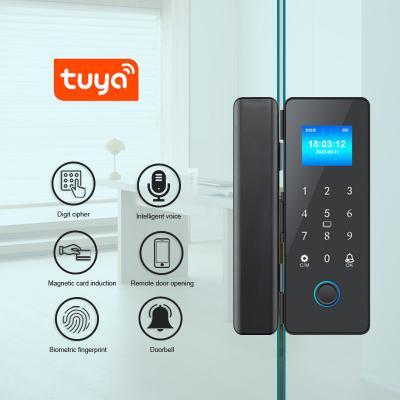 中国 Electronic Smart Glass Door Lock Screen Panel Tuya Fingerprint Digital Code Card Access 販売のため