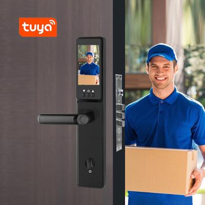 China Tuya Remote Control Front Door Lock IMD Panel Fingerprint IC Card Password Access for sale