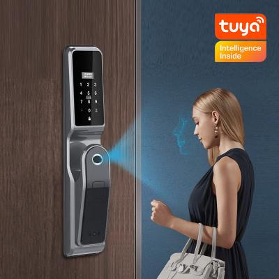 China Digital Facial Recognition Automatic Front Door Lock Anti Peep Password Smart Lock for sale