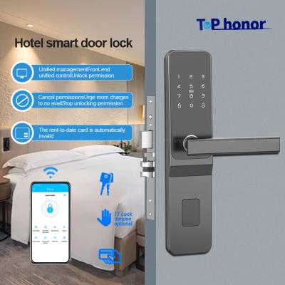 China TTLock Smart Digital Door Lock Gray Aluminium Code Card Key Unlock For Hotel Te koop