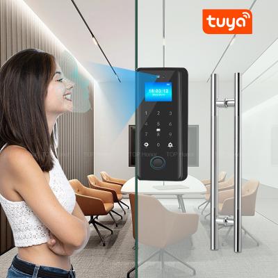 Cina Tuya Smart Fingerprint Door Lock 3D Face Passcode IC Card Glass Door Biometric Lock in vendita