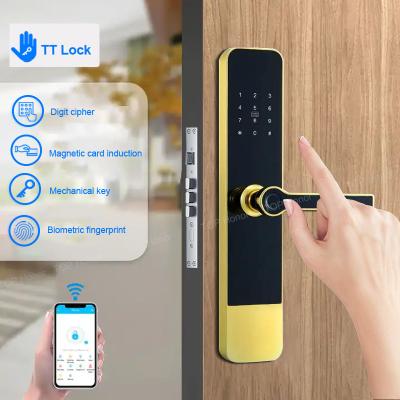 China Apartment Grip Open Smart Fingerprint Door Lock TTLock App Remote Desbloquear Fechadura de Porta à venda
