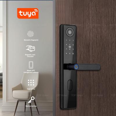 China Smart Digital Door Handle Lock Fingerprint Handle Lock Peephole Camera Tuya App for sale