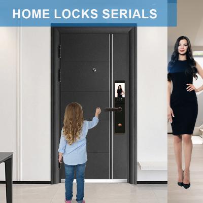 Chine Tuya Luxury Smart Door Lock Touch Panel Biometric Code Card Key Access Handle Lock à vendre