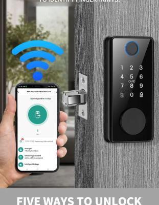 China Aluminium Alloy Deadbolt Smart Door Lock Biometric Password Swipe Card Key Unlock Tuya WiFi Access Auto-lock Office Lock for sale
