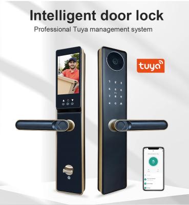 China Electronic Front Door Locks with Tuya WiFi Remote Entry Punch Code Keyless Finger Scanner for sale