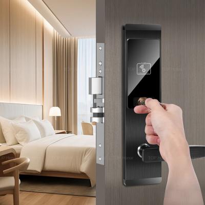 China Hotel Magnetic Card Induction Lock Mechanical Key Wooden Smart Door Lock OEM System for sale