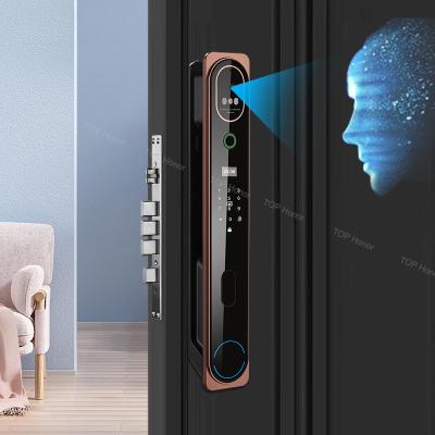 China Convenient 4200 Lithium Battery Face Recognition Door Lock with 2pcs Mechanical Keys for sale