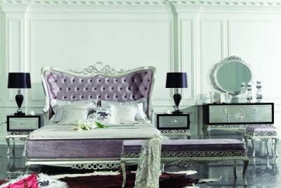 China SGS Italian Luxury European Bedroom Furniture Purple Natural Wood King Bedroom Set for sale