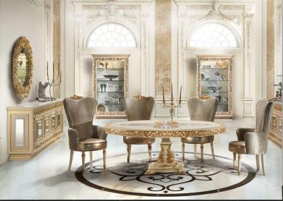China Modern Luxury Style Dining Room Furniture White Round Top Dining Table Set for sale