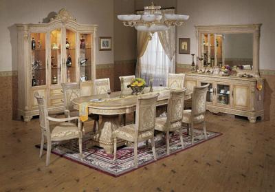 China European Luxury Wood Dining Room Sets Round Wood Dining Table Fabric Leather Chairs for sale