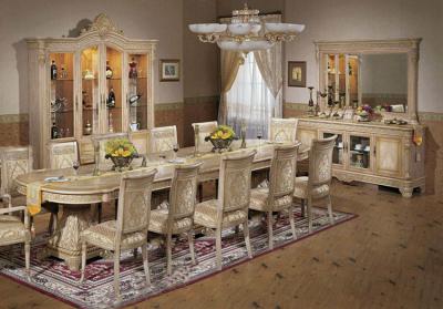 China A mesa de jantar de cinzeladura de madeira do palácio italiano luxuoso ajustou a mobília antiga da sala de jantar à venda