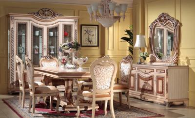 China 6 Chairs Carved Flower Dinning Room Set for sale