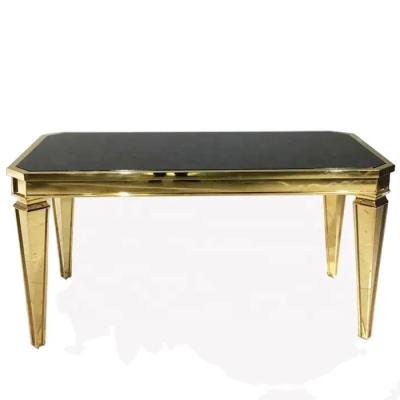 China Gold SS leg Black Tempered Glass Top Dining Table For Wedding for sale