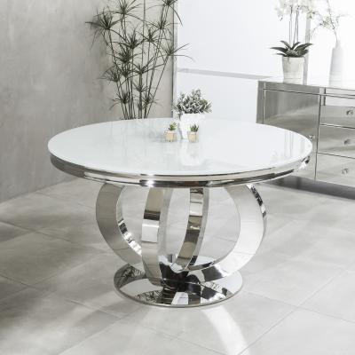China 120cm Round White Marble Top Dinning Table With SS Base for sale