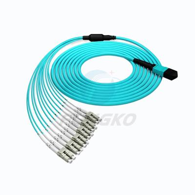 China 100G OM3 MPO to 8 12 24 Core LC Duplex Multimode Fiber Breakout Cable MTP Fiber Jumper for sale