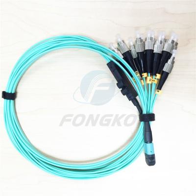 China OM3 MPO To 12 FC Pigtail Patch Cord Fiber Optic Jumper Connectors for sale