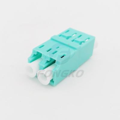 China Duplex LC To LC OM3 Coupler Optical Fiber Adapter Unibody Plastic Shell for sale