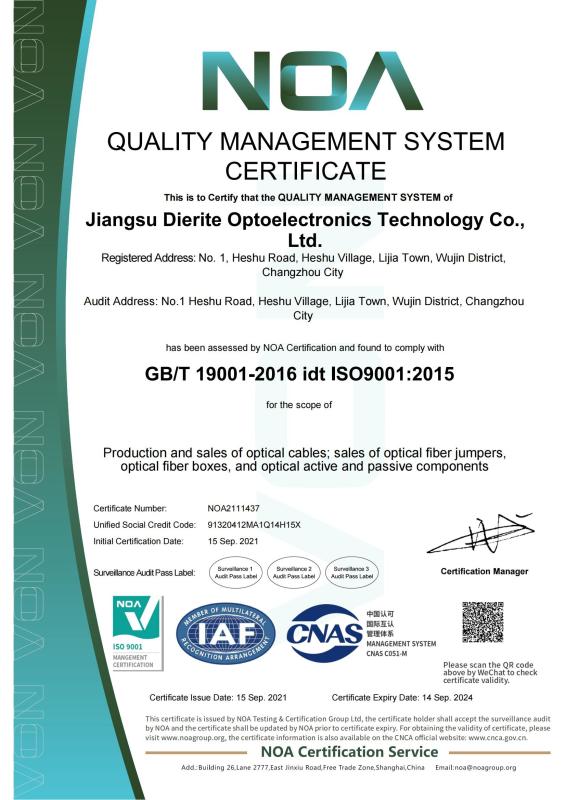 ISO9001 - Jiangsu Dierite Optoelectronics Technology Co.,Ltd.