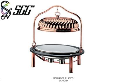 China Real Rose Gold Plated Marble Hanging Crown Oval Chafing Dish With 32 Inch Cover And Two Chafing Fuels for sale