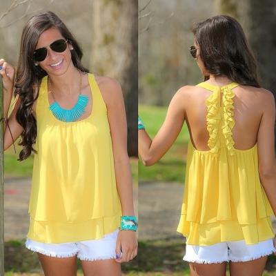 China Yellow , Red Summer Chiffon Crop Camisole Top Double Lined Tank Top for sale