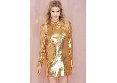 China Lapel Cuffed Sleeves Evening Party Dresses , Gold Sequin Shift Dress for sale